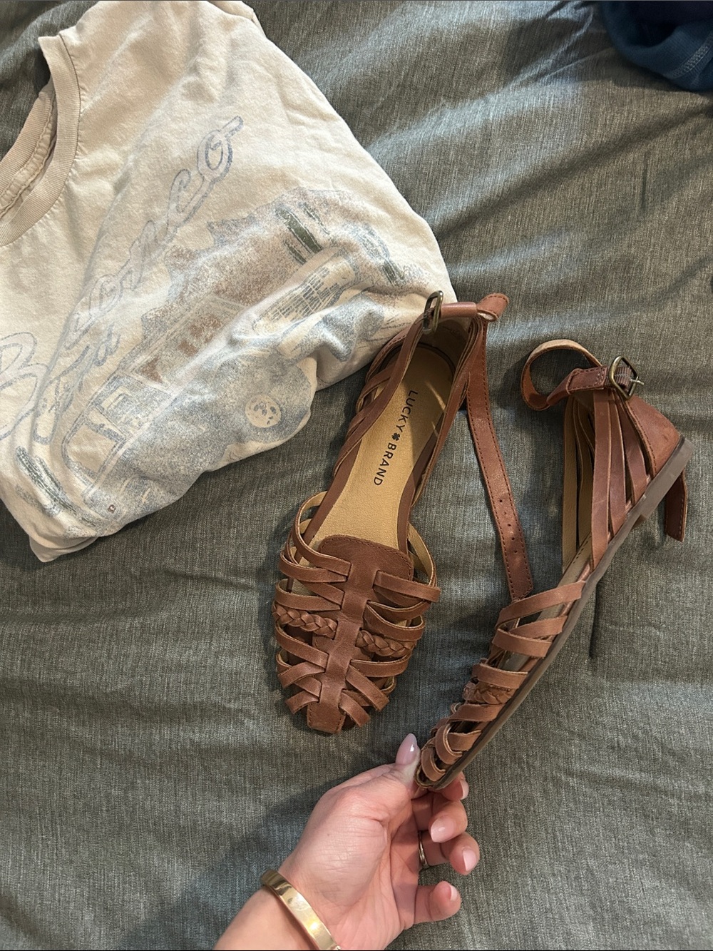 Lucky Brand Tan Braided Leather Flat Sandals